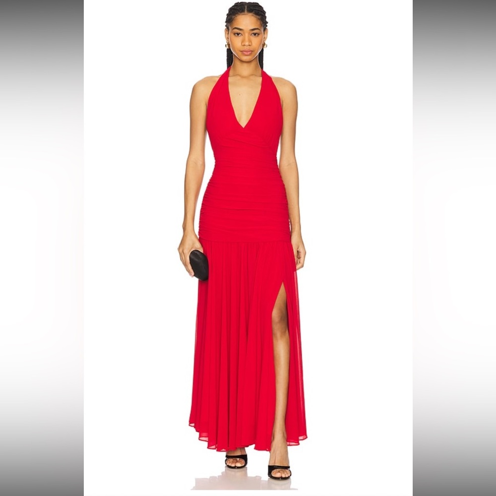 Bardot Maxi Halter-Neck Ruched Dress